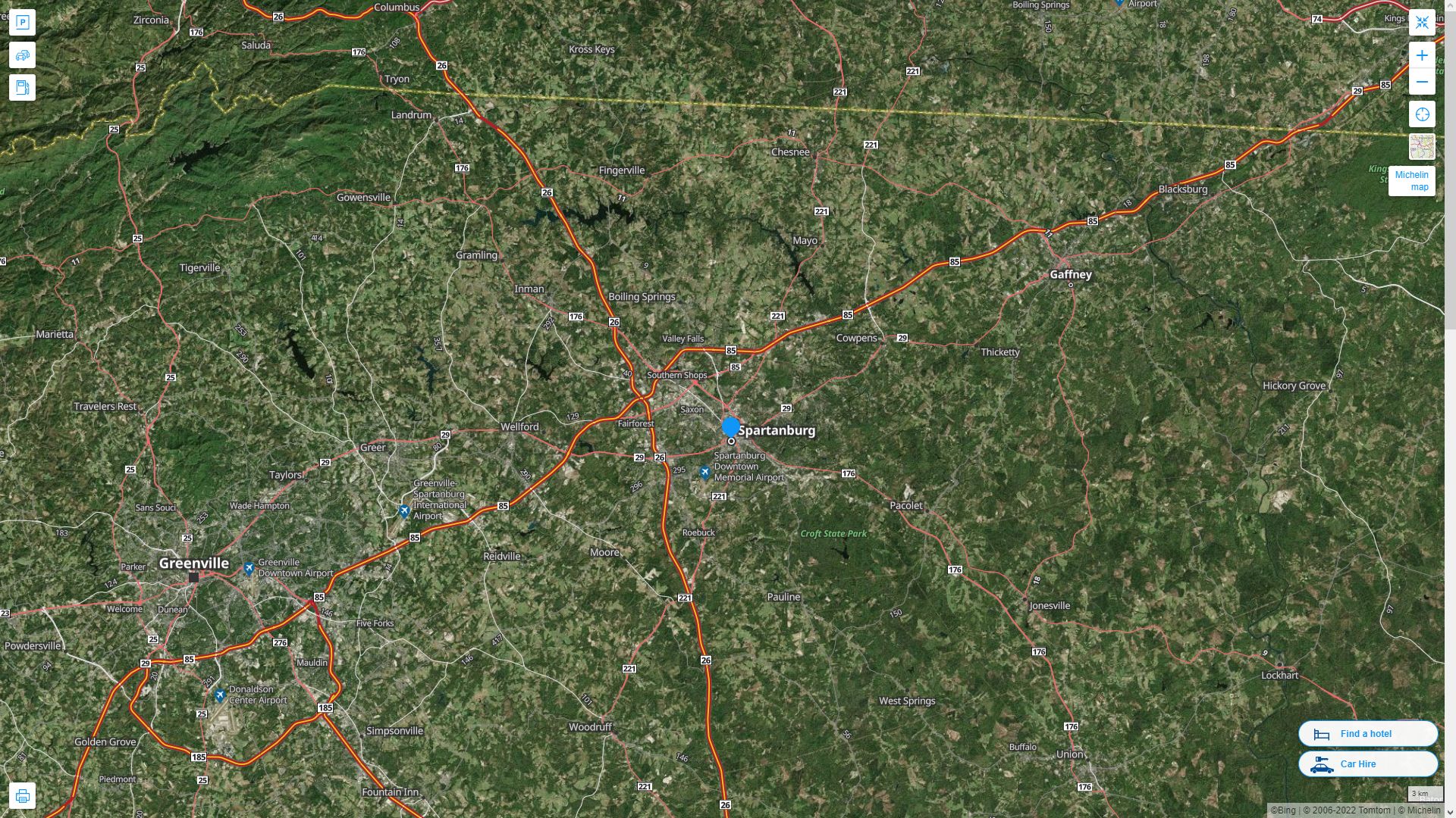 Spartanburg South Carolina Highway and Road Map with Satellite View